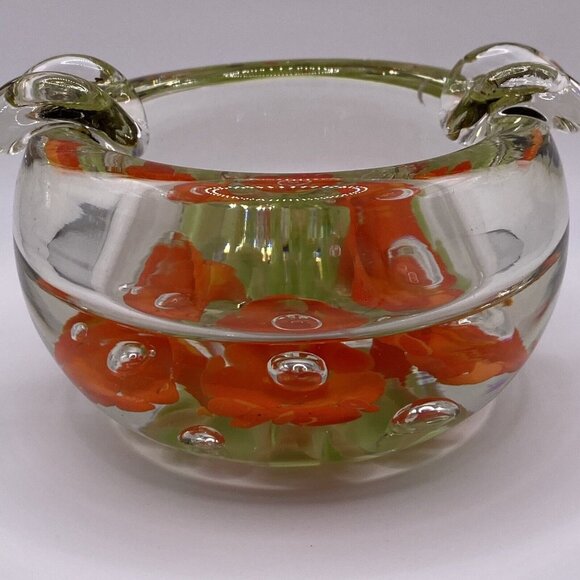 Vintage St. Clair Orange Trumpet Flower Glass Ashtray MCM - Picture 2 of 8